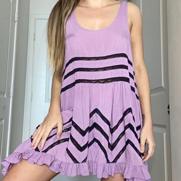Free People Dresses & Skirts - Free People Purple Polka Dot Trapeze Tank Dress M
